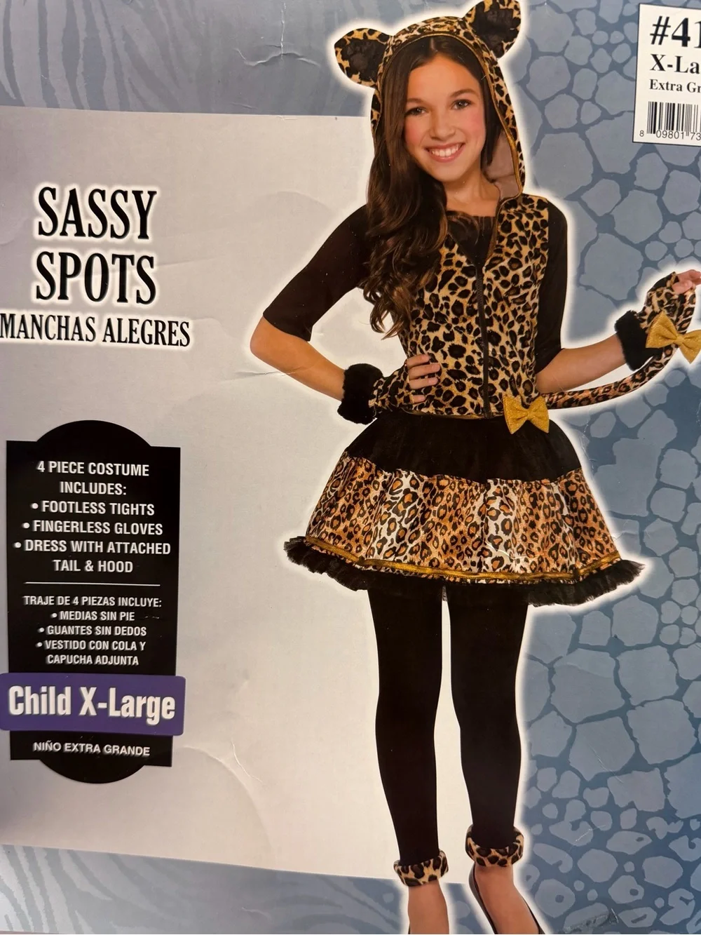 Sassy Spots Leopard Print Costume Girls Size XL Cat Feline Hooded Dress EUC